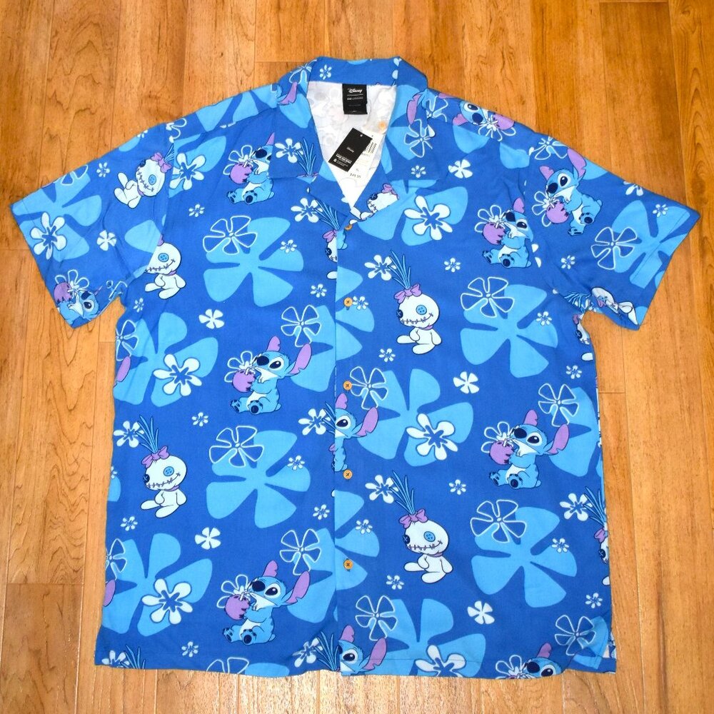 NWT‎ Box Lunch Disney Blue Tropical Stitch Button Front Shirt Sz XL